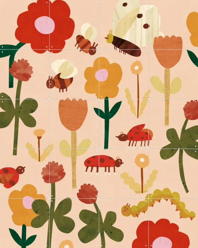 IXXI Bugs & Bees, Lotte Dirks - 80 x 100 cm - Grote wanddecoratie en posters - Cartoonesk, Illustraties, Grafisch Ontwerp, Kleurrijk, Speels, Digitale Rood