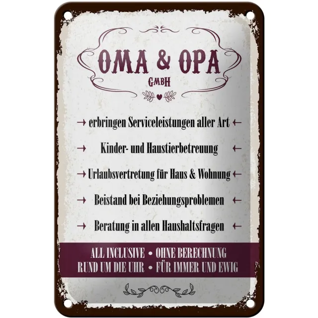 Femer Blechschild Spruch 12x18 cm Oma und Opa GmbH Deko Schild Bruin