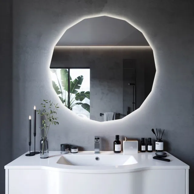 Coloray Geometrische LED Spiegel - Verlichte Wielhoek Spiegel - 60 cm x 60 cm - LED Spiegel Toilet - Moderne Wielhoekige LED Spiegel - Neutraal Licht - Regelmatige Vorm Spiegel LED - Exclusieve Vorm Spiegel LED Neutraal Wit