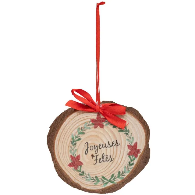 Feeric lights & Christmas Kerstfiguurtje van hout in de vorm van een blokje met strik, diameter 9 cm Rouge