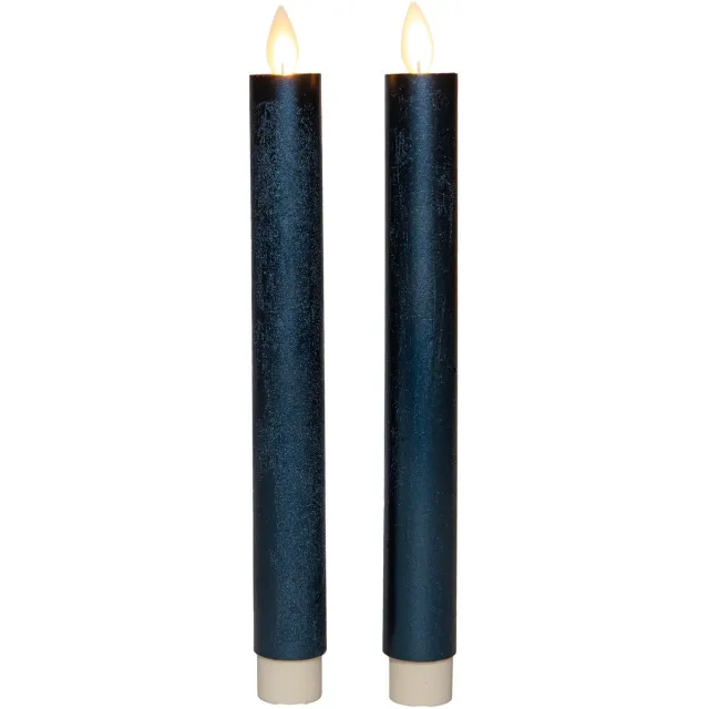 Anna's Collection LED dinerkaarsen - 2x stuks - metallic blauw - 23 cm - met afstandsbediening - kaarsen