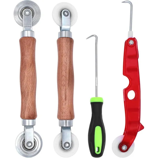 SSTRWGOOD Dubbelwiel-gereedschap – 4-delige set – Gereedschap geschikt voor horgaas en pees – Met houten handgreep – Horreparatieset – Geschikt voor oprolbare horren Hoofdkleur