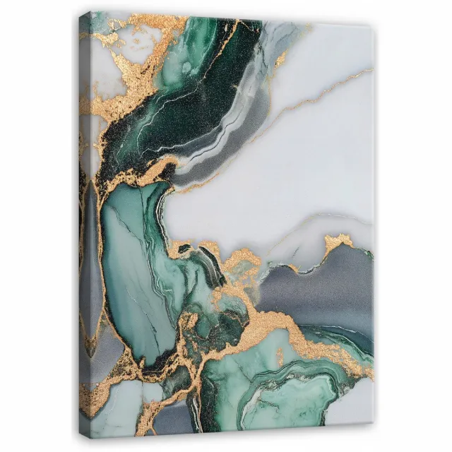 WALLARENA Canvas schilderij - 100x70 cm - abstracte marmer groen goud voor slaapkamer woonkamer op doek multikleurig