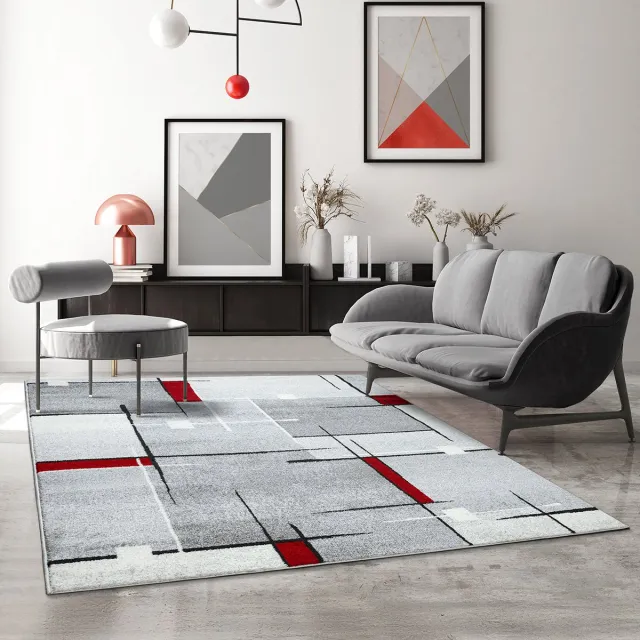 Mia´s Teppiche Mia’s Teppiche Modena – moderne korte pool woonkamer & slaapkamer vloerkleed, contour gesneden, grijs rood contour, 120 x 160 cm