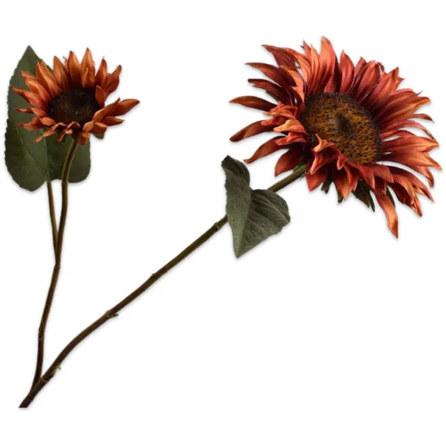 Silk-ka Kunstbloem-Zijde Bloemen Zonnebloem Tak Bruin-Oranje 75 cm