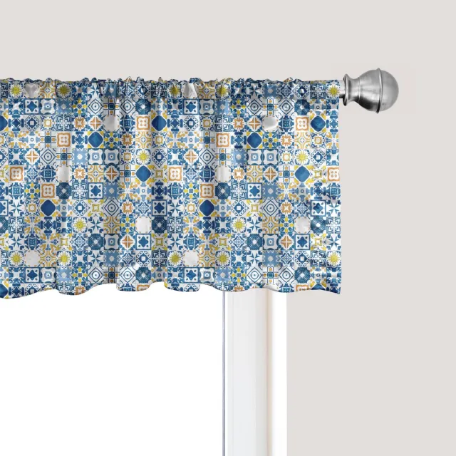 ABAKUHAUS Geel en blauw raamvalletje, gordijnvalletje voor keuken en slaapkamer met tunnelzoom, 137 cm x 45 cm, violetblauw mosterd Violetblauwe mosterd