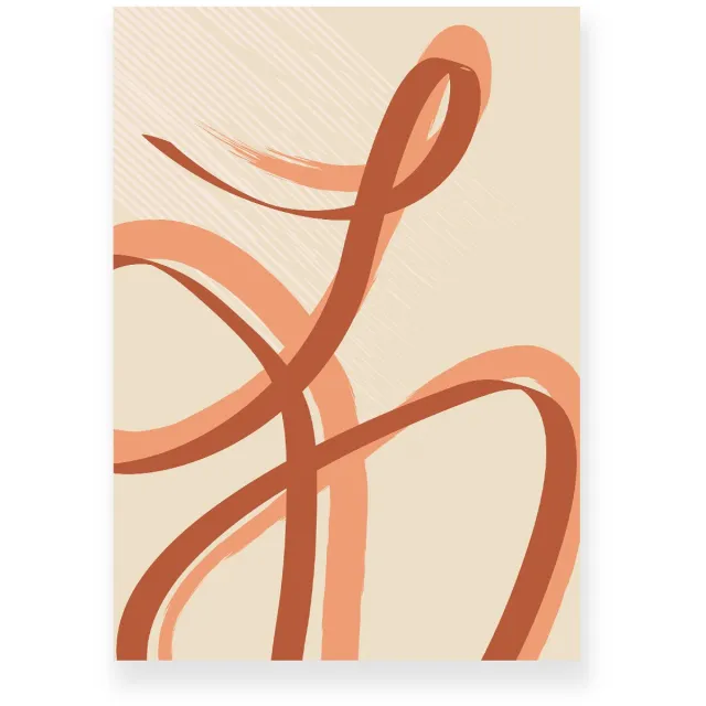 Yisual Poster 20x30 cm - Abstracte Lijnen - Krullen - Perzik - Beige - Abstract - Modern - Muurdecoratie - Wanddecoratie