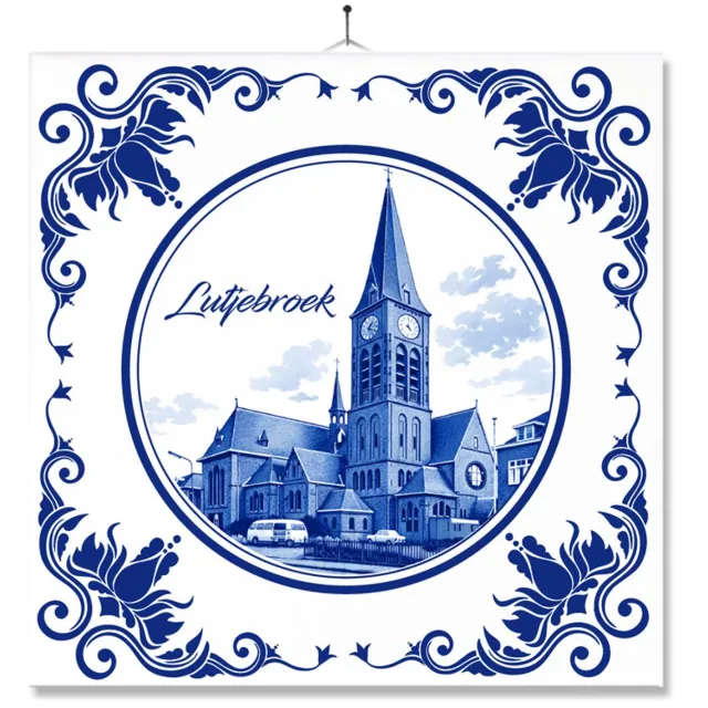 MC Living Tegel Met Opdruk | Lutjebroek | Delft Blauw | Cadeau | Inclusief Geschenkdoos | Standaard | Ophangsysteem Multi-Color