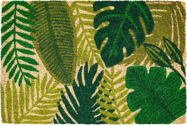 Hamat deurmatten Ruco Print Green Leaves - 40 x 60 cm - Kokosvezel groen