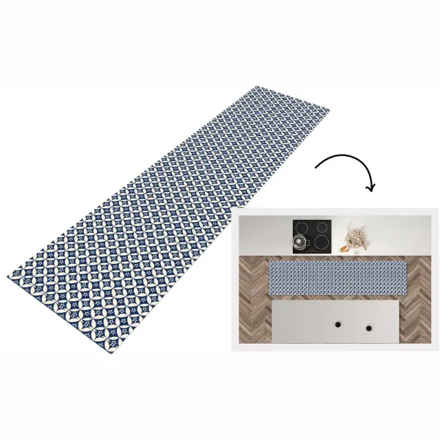 KitchenYeah Keukenloper 200x50 cm - Keukenmat vinyl Japan - Patronen - Blauw - Keukenmatten loper - Keuken vloerkleed tapijt