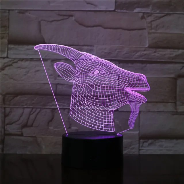 MC Living 3D Led Lamp Met Gravering - RGB 7 Kleuren - Geit