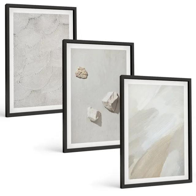 TULUP 4-Delige Schilderij Set - Zandstenen en moderne verftexturen - 40 x 60 cm - Wanddecoratie - Schilderijen Set - Interieur - Decoratieve Schilderijen Zwarte lijst