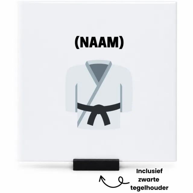 Hacebo Karate met eigen naam tegeltje met tegelhouder - Sport - Karateka - tegeltjes met tekst - Sport - spreuktegels - 15x15 CM Wit