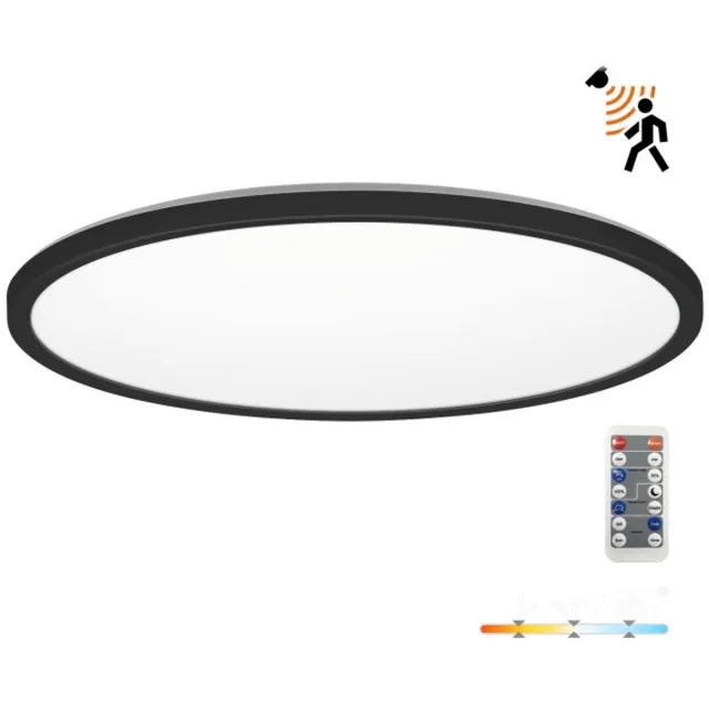 Kobi LED Plafondlamp NIVERA CIRCLE 32W Zwart - IP54 - 3CCT 3000K/4000K/6000K - Bewegings- & Daglichtsensor - met Afstandsbediening | Geen fitting | Warm Wit-Koel Wit-Daglicht | 32 watt | 30.000 Branduren