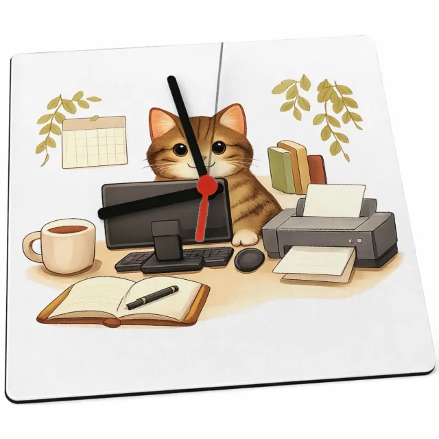 Mr Cadeautjes Klok 19 x 19 - design Een hond als ‘supportmedewerker’ aan een receptiebalie met e | cadeau Wit