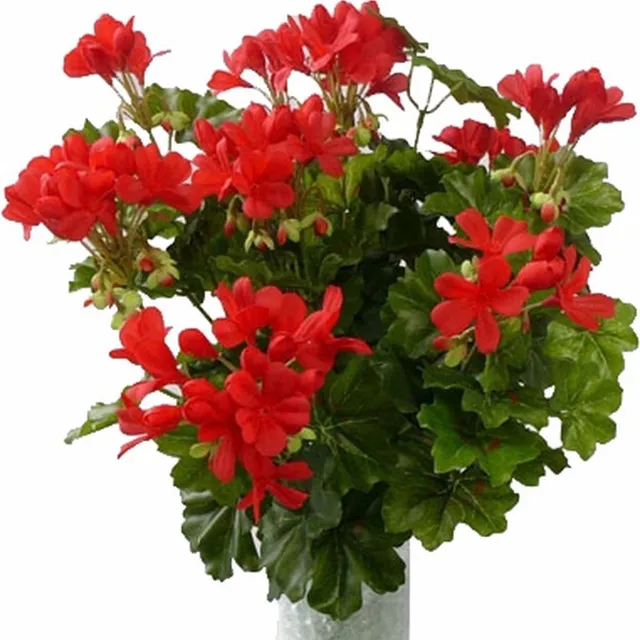 Bellatio Flowers & Plants TopArt Kunstbloemen boeket Oostenrijkse Geranium rood 40 cm - Set van 5x stuks - Kunstplanten met bloemen Groen