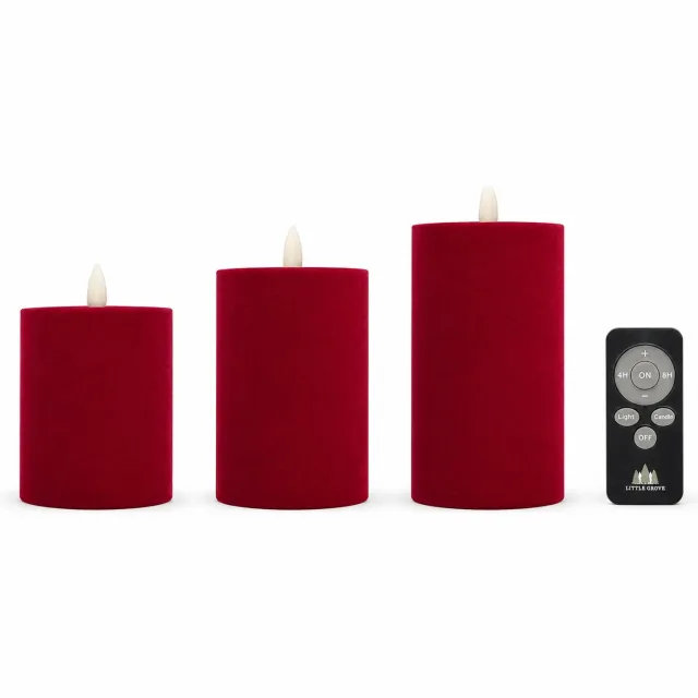 Little Grove set van 3 velours LED-stompkaarsen - Ø7,5 x H10/12,5/15 cm - Burgundy