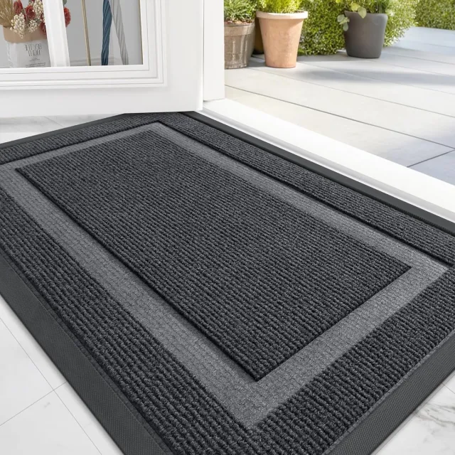 Unyqoos Grijze antislip vuilvangmat voor binnen en buiten 60 x 90 cm Zwart
