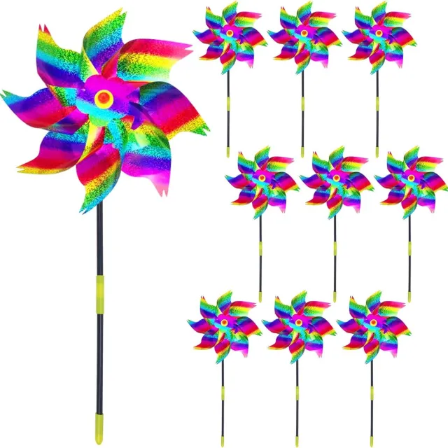 Daity 10 stuks - Reflecterende windmolentjes als vogelafschrikker - 24,4 cm diameter - zilverkleurig - vogelafschrikker voor buiten - sterk reflecterend - geschikt voor terrassen - balkons en tuinen. Veelkleurig
