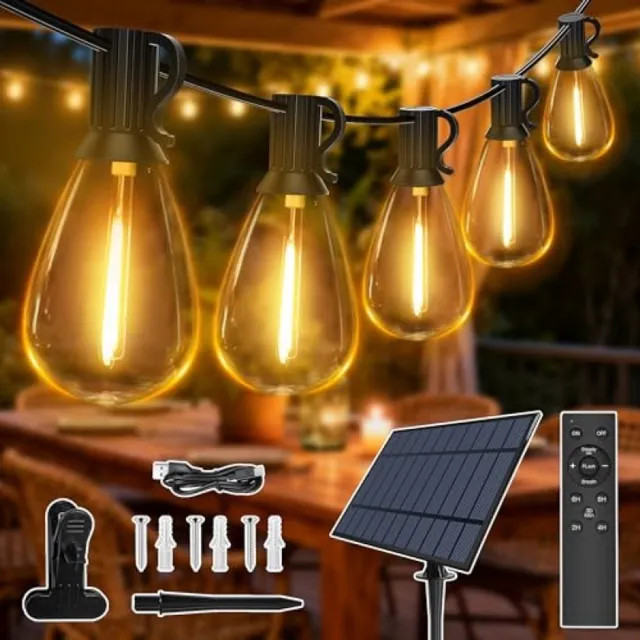 ModernStore Lichtsnoer op zonne-energie voor buiten 15m 17 LED IP65 met afstandsbediening dimbaar timer ModernStore