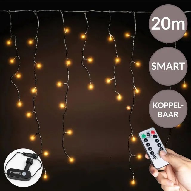 Trend24 Smart Kerstverlichting - Lichtgordijn 20 meter - 1000 LED - Warm wit - Koppelbaar - App & Afstandsbediening - Dimbaar - Binnen & buiten