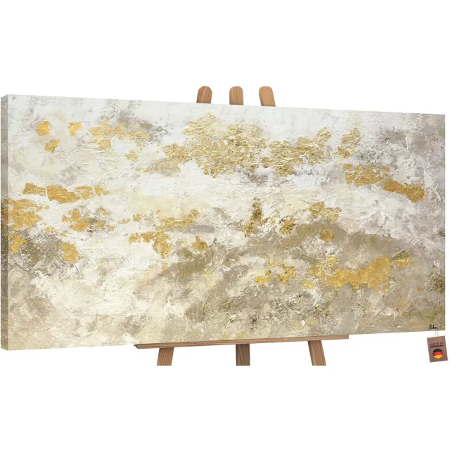 YS Canvas schilderij groot handgeschilderd goudglans abstract met goudaccenten – YS-Art Gallery – Luxe wanddecoratie voor woonkamer – Modern schilderij voor slaapkamer en kantoor Without Floater Frame