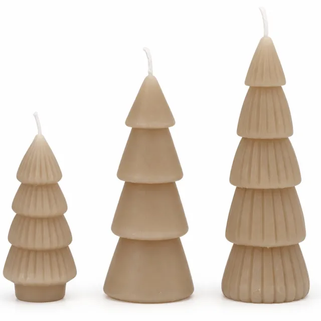 Home Society Kaarsen - Kerstboom - Set van 3 - Taupe - 9, 12 en 15cm hoog