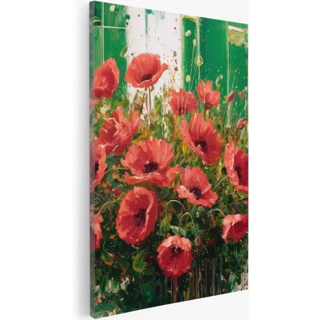 Saammp Canvas Schilderij - Rode bloemen - Abstract - Landschap - Natuur - 80x120 - Foto op canvas - Wanddecoratie - Muurdecoratie Woonkamer - Slaapkamer decoratie - Canvas Print Multicolor