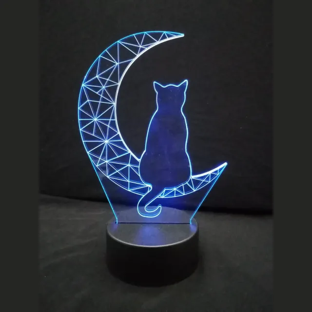 Lumiasfer Nachtlamp 'Kat in maanlicht' - LED lamp - 3D Illusion - 7 kleuren en 4 effecten transparant;zwart