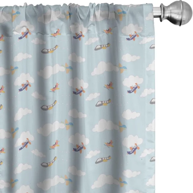 ABAKUHAUS Vliegtuiggordijnen – 2x75x175 cm – Babyblauw/Multicolor