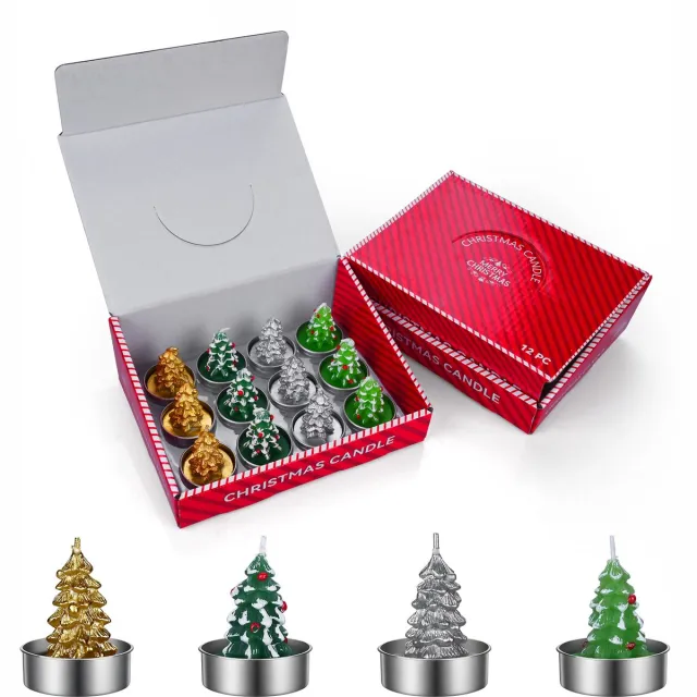 MMOBIEL Set van 12 Kerstboom Kaarsen van MMOBIEL – Decoratieve Ongeparfumeerde Paraffinekaarsen in Goud, Zilver & Groen – Kerstdecoratie voor Binnen – Cadeau Ideeën voor Kerst Kerstbomen Set