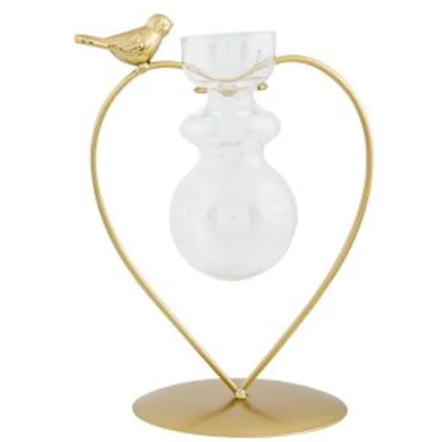 Cosy @ Home Houder Bird 1x Glass Vase Goud 14x10,5xh