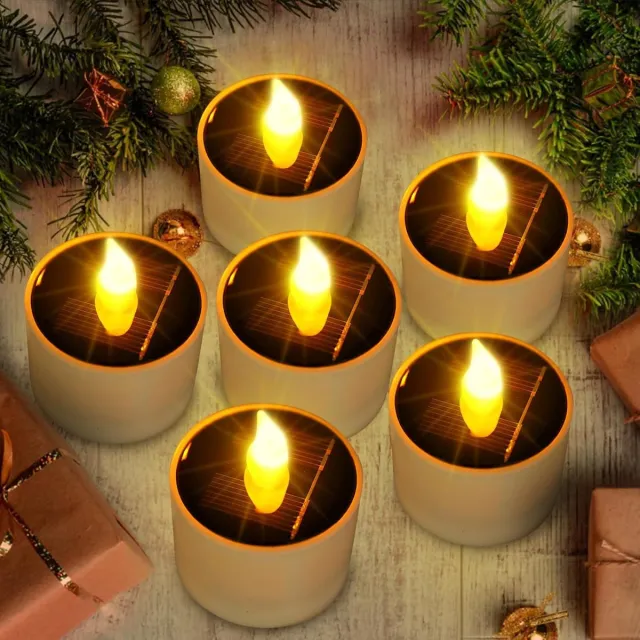 OUTARO 6 Stuks Solar LED Kaarsen - IP65 Waterdicht, Auto Aan/Uit, Warm Vlam Effect, Oplaadbaar - Sfeerlampen voor Tuin & Binnen - LED Kaarslampen met Realistisch Vlam Effect, 10-12 uur Brandtijd, Weerbestendig