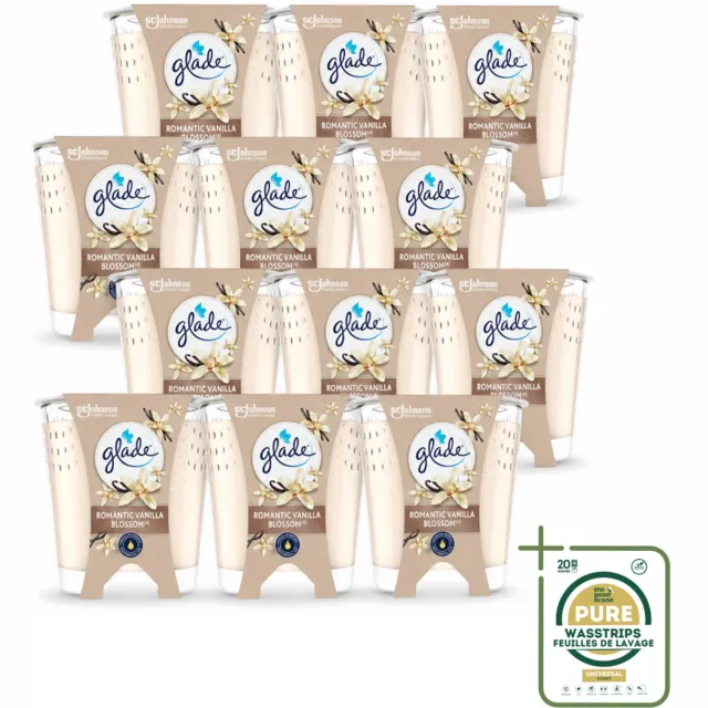 Glade 12 x Glade - Geurkaars Romantic Vanillebloesem - 100% Raapzaadwas & Vegan - 112 g - Wasstrips - Geurkaars - Geur - Kaars - Vegan - Duurzaam crème