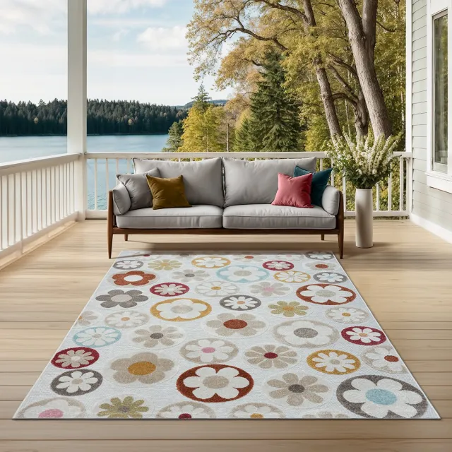 the carpet Porto – outdoor tapijt met retro bloemenpatroon, beige 120 x 160 cm beige met bloemenmotief