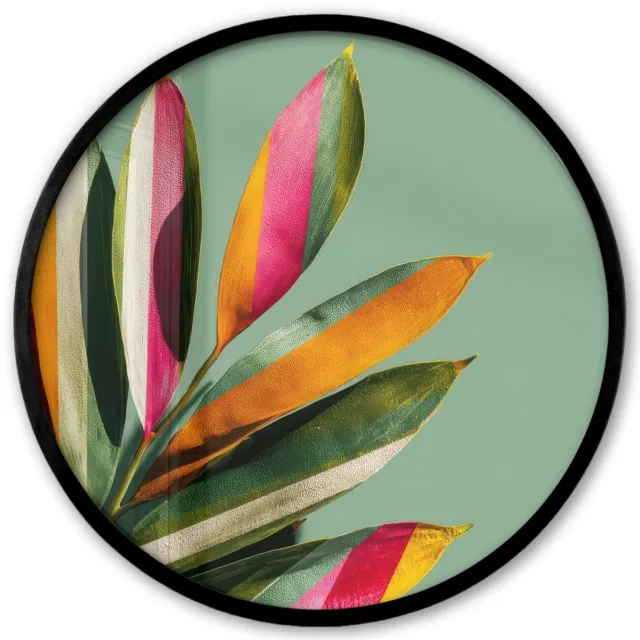 FrameYourWall Poster in lijst Rond - Fotolijst 40x40 cm - Posters - Bladeren - Tak - Kleurrijk - Ronde posterlijst zwart - Decoratie - Wanddecoratie woonkamer - Muurdecoratie slaapkamer