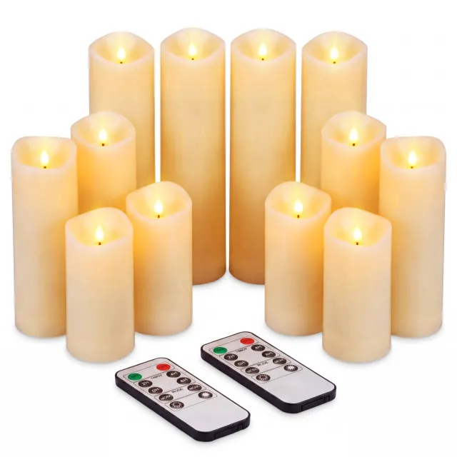 Luft Realistische LED Kaarsen met vlam - 12 Kaarsen - incl. afstandbediening - Diner - Nep - kaarsen - Timer - Stompkaars - Luft Stomp kaarsen 4 maten