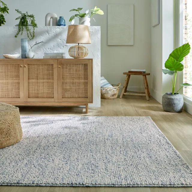 flycarpets Minerals Uni vloerkleed - Laagpolig - Wol - Bolletjes Modern - Blauw