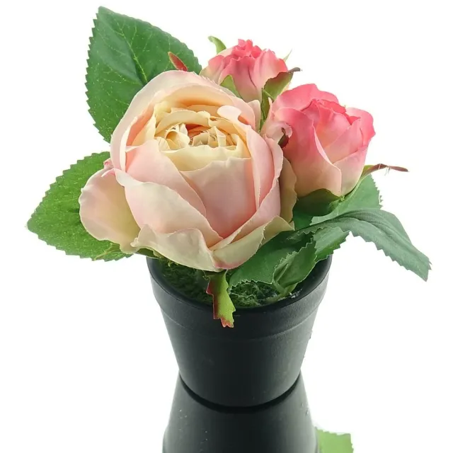 Gasper Rozen Roze in Zwarte Minipot 14 cm - Kunstplant