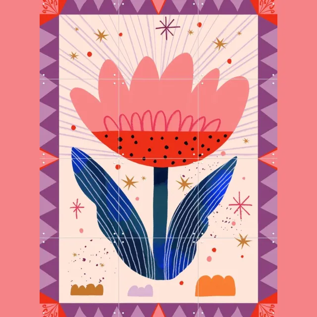 IXXI Tulp, Lena Addink - 60 x 80 cm - Grote wanddecoratie en posters - Geometrische Kunst, Grafisch Ontwerp, Abstract, Kleurrijk, Illustraties Rood / Paars / Warme kleuren / Roze