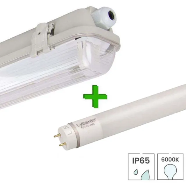 Lybardo TL Lamp 60cm Prof - IP65 Armatuur incl. LED Buis - 9W - 6000K Daglicht Wit Licht - 860 Grijs