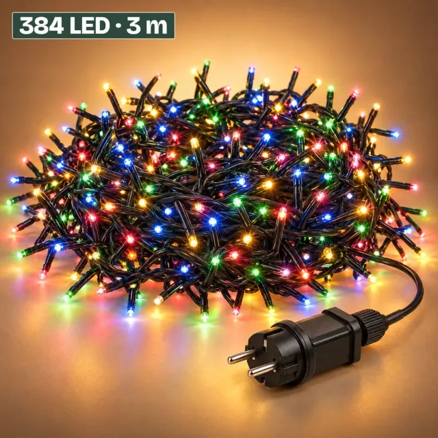 Levano Kerstverlichting 384 LED 2,8 m Multicolor - Kerstboomverlichting - Clusterverlichting voor Binnen en Buiten - Lichtsnoer Buiten - Kerstlampjes Gekleurd - LED Verlichting - Lichtslinger - Buitenverlichting Kerst - Sfeerverlichting - IP44