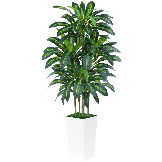 Ibenzoa Levensechte dracaena kunstplant 180 cm met elegante witte plantenbak Groen