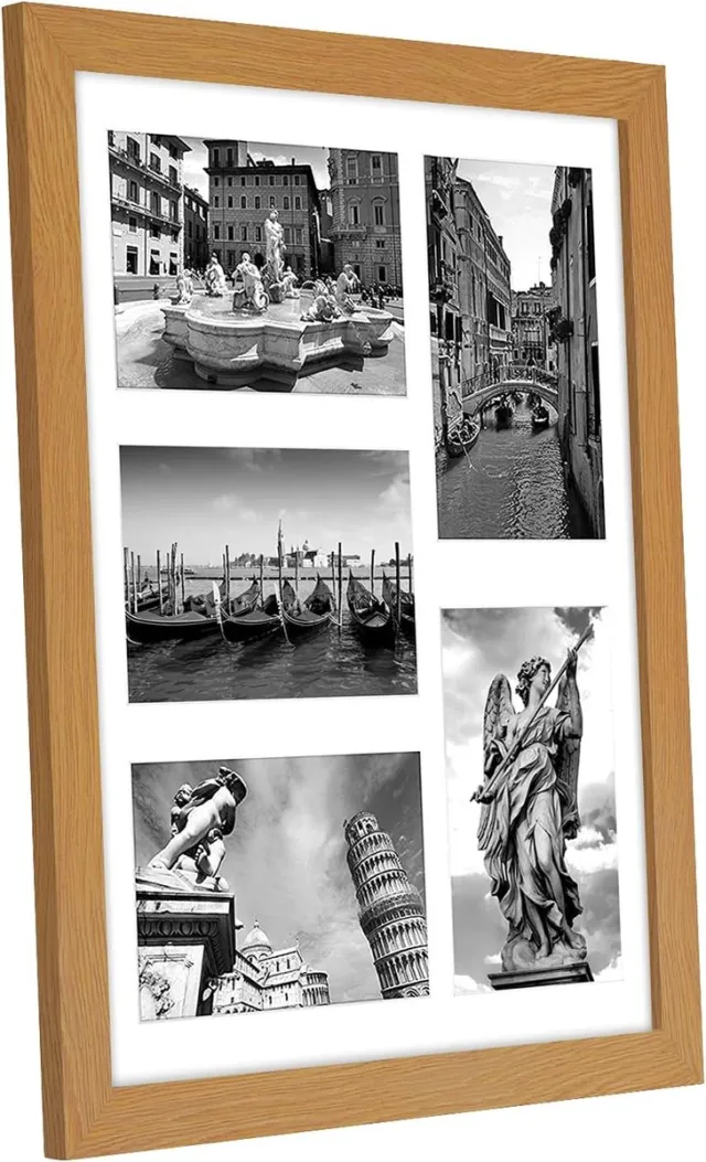 Famanu Collage fotolijst donker eiken 28x36cm geschikt voor 5 foto's Licht hout