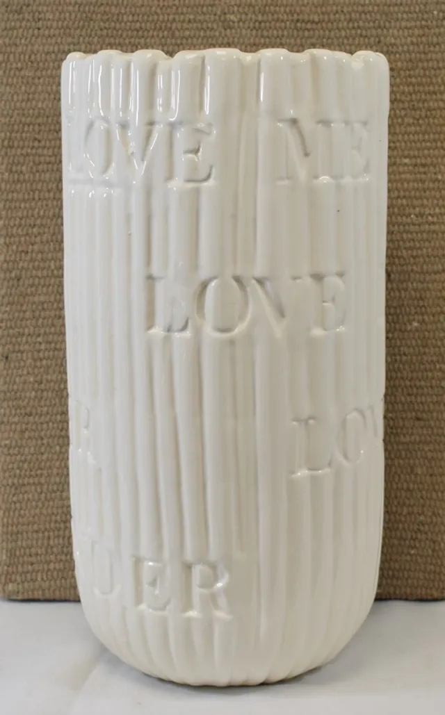 Richmond Vaas - wit - "Love me Tender" - H 33 cm Ø 16 cm - waterdicht - met tekst - Elvis
