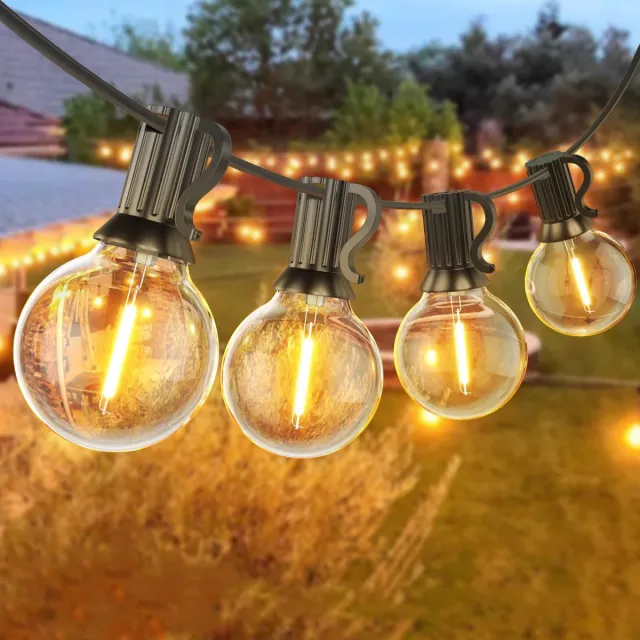 Flintry Buitenverlichting - 3 m LED-verlichting voor buiten - met 10 + 1 stuks warmwitte G40-lampen - waterdichte LED-lichtsnoer voor binnen en buiten voor feesten, bruiloften en patio's