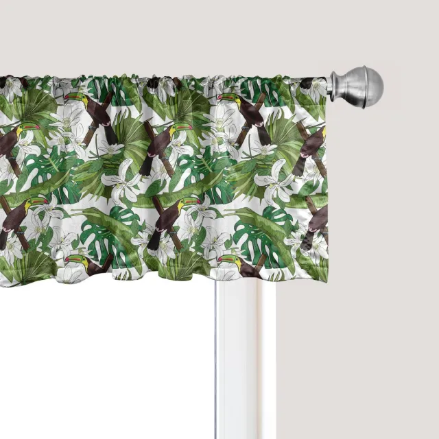 ABAKUHAUS Botanische raamvalance, gordijnvalance voor keuken en slaapkamer met tunnelzoom, 137 cm x 45 cm, olijfgroen bruin geel Toekans in de jungle