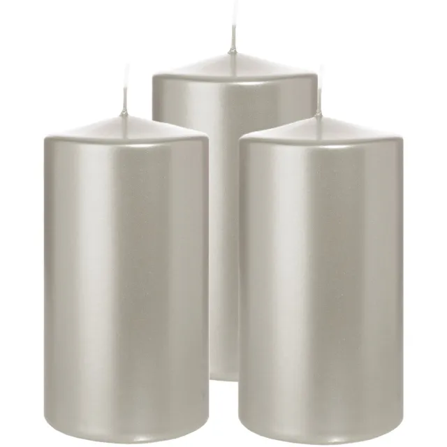 Wiedemann Cilinderkaars/stompkaars - 3x - metallic zilver - 13 x 7 cm - 52 branduren - zuilkaarsen