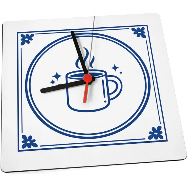 Mr Cadeautjes Klok 19 x 19 - design Klassieke tegel met luchtige ochtendhumor rond koffie en cha | cadeau Wit