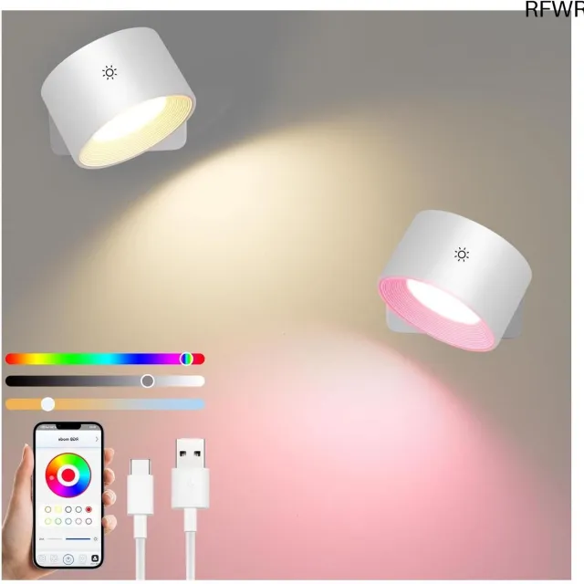 RFWR Dimbare Wandlamp voor Binnen zonder Stroomaansluiting - Smart Wandlamp met App Controle en 360° Draaibare Accu wit-smart